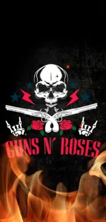 Skull with guns and roses rock band wallpaper.