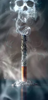 Cigarette ash forming smoke into a skull shape on dark background.