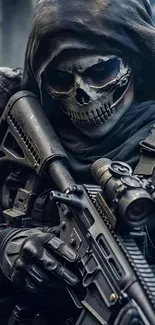 Skull soldier in tactical gear mobile wallpaper.