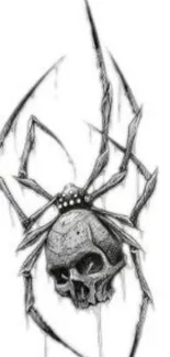 Black and white skull spider illustration wallpaper.