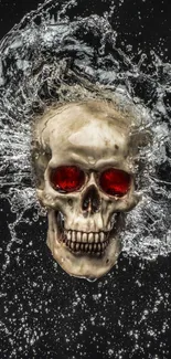 Skull with water splash and red eyes on a dark background wallpaper.