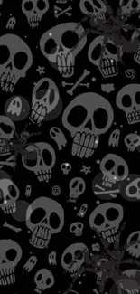 Black skull pattern mobile wallpaper with a bold design.