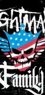 Skull with American flag wings and 'Nightmare Family' text.