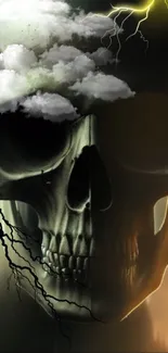 Skull with clouds and lightning mobile wallpaper.