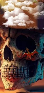 Surreal skull with hat and clouds mobile wallpaper.