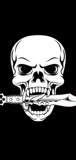 Edgy skull with a dagger in black background wallpaper.