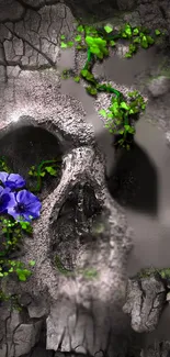 Skull and flowers in gothic art wallpaper.