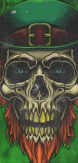 Edgy green skull with a hat wallpaper design.