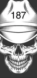 Black and white skull with hat mobile wallpaper design.