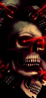 Dark skull wallpaper with red laser eyes for mobile.