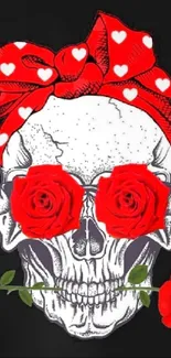 Artistic skull with roses mobile wallpaper.