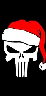 Skull with Santa hat on black background wallpaper.