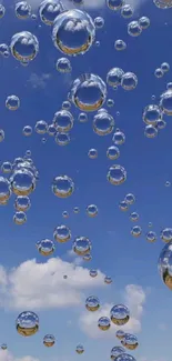 Sky-themed wallpaper with floating bubbles under a clear blue sky.