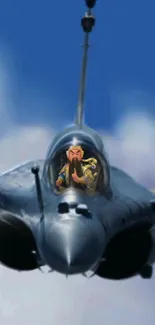 Artistic fighter jet with character in cockpit.