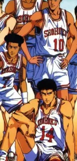 Slam Dunk basketball team anime wallpaper with vibrant colors.