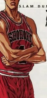 Anime character in a red basketball jersey from Slam Dunk series.