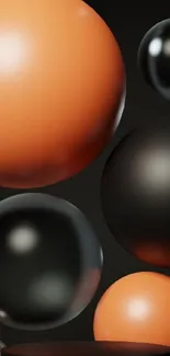 3D wallpaper with black and orange spheres.