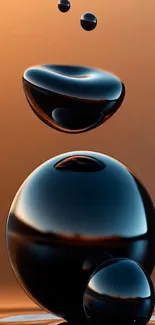 Glossy black spheres in abstract design on gradient background.