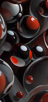 Abstract bubbles in black and red creating a sleek digital design.