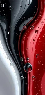 Abstract red, black, and white liquid design wallpaper.