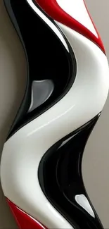 Abstract wave design with red, black, and white curves.
