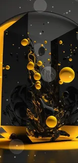 Abstract yellow and black sphere with bold accents.