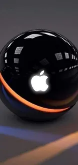 Shiny black sphere with Apple logo, futuristic mobile wallpaper.