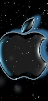 Sleek Apple logo on black background with snowy effects