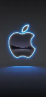 Sleek Apple logo with blue glow on a black background wallpaper