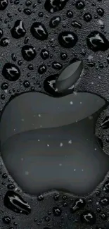 Sleek Apple logo with water droplets in a dark theme.