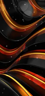 Black and gold abstract waves design mobile wallpaper.