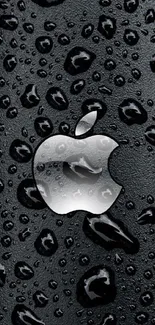 Black Apple wallpaper with glossy water droplets.