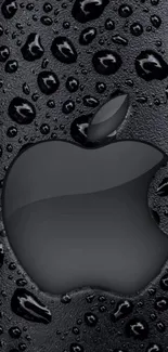 Sleek black Apple logo with water droplets wallpaper.