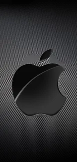 Sleek black Apple logo on a textured grey background wallpaper.