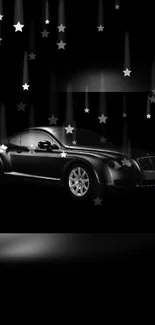 Luxury black car with stars in night.