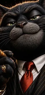 Sophisticated black cat illustration in suit with a cigar.