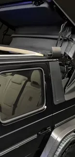 Black convertible SUV with open roof