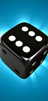 Sleek black dice with glowing blue background mobile wallpaper.