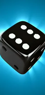 Black dice on vibrant blue background wallpaper.