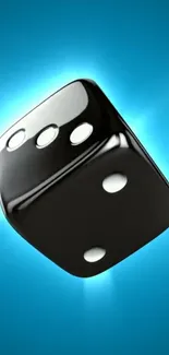 Glossy black dice with blue glow.