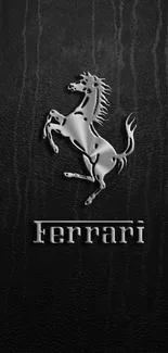 Black Ferrari wallpaper with prancing horse logo.