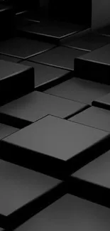 Sleek black geometric wallpaper with 3D squares.