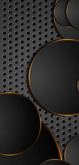 Sleek black metallic circles with a perforated background wallpaper.