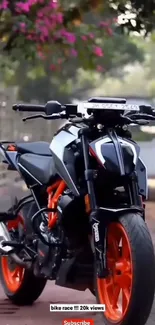 Black motorcycle with orange accents