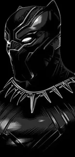 Black Panther illustration with a striking black and grey design on a mobile wallpaper.