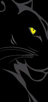 Black panther silhouette with yellow eyes on phone wallpaper.