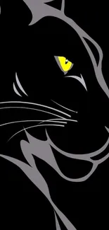 Sleek black panther with yellow eye on dark background.