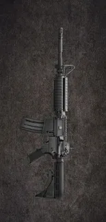 Realistic black rifle on dark background wallpaper.