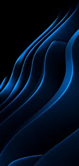 Sleek abstract blue waves on a dark mobile wallpaper.