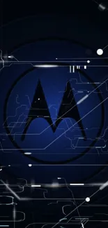 Sleek blue Android wallpaper with a bold Motorola emblem.